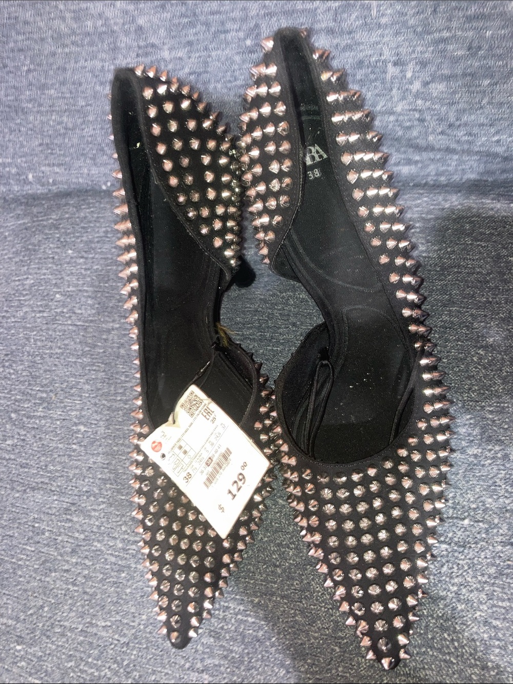 Zara Black Pointed Flats with Rose-Gold Spike Studs